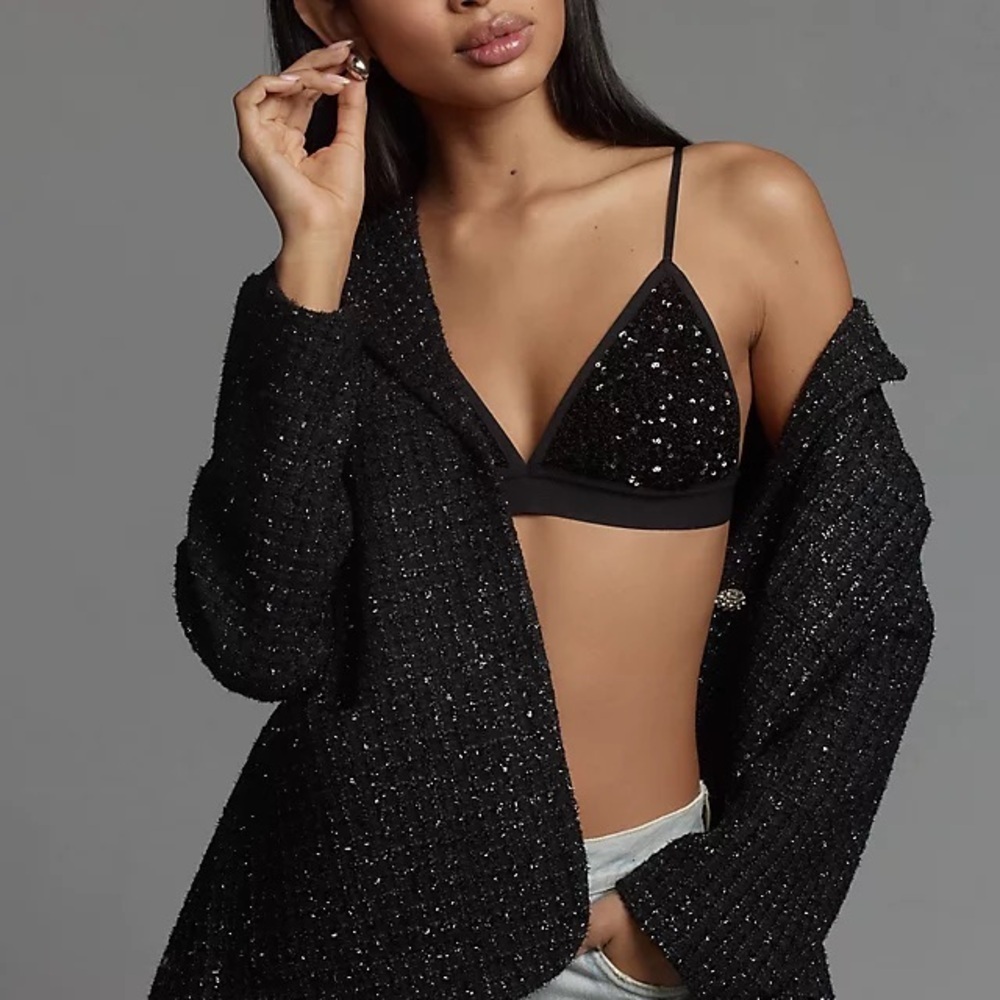 Anthropologie New with Tags M,Xl Black Sequin Bralette